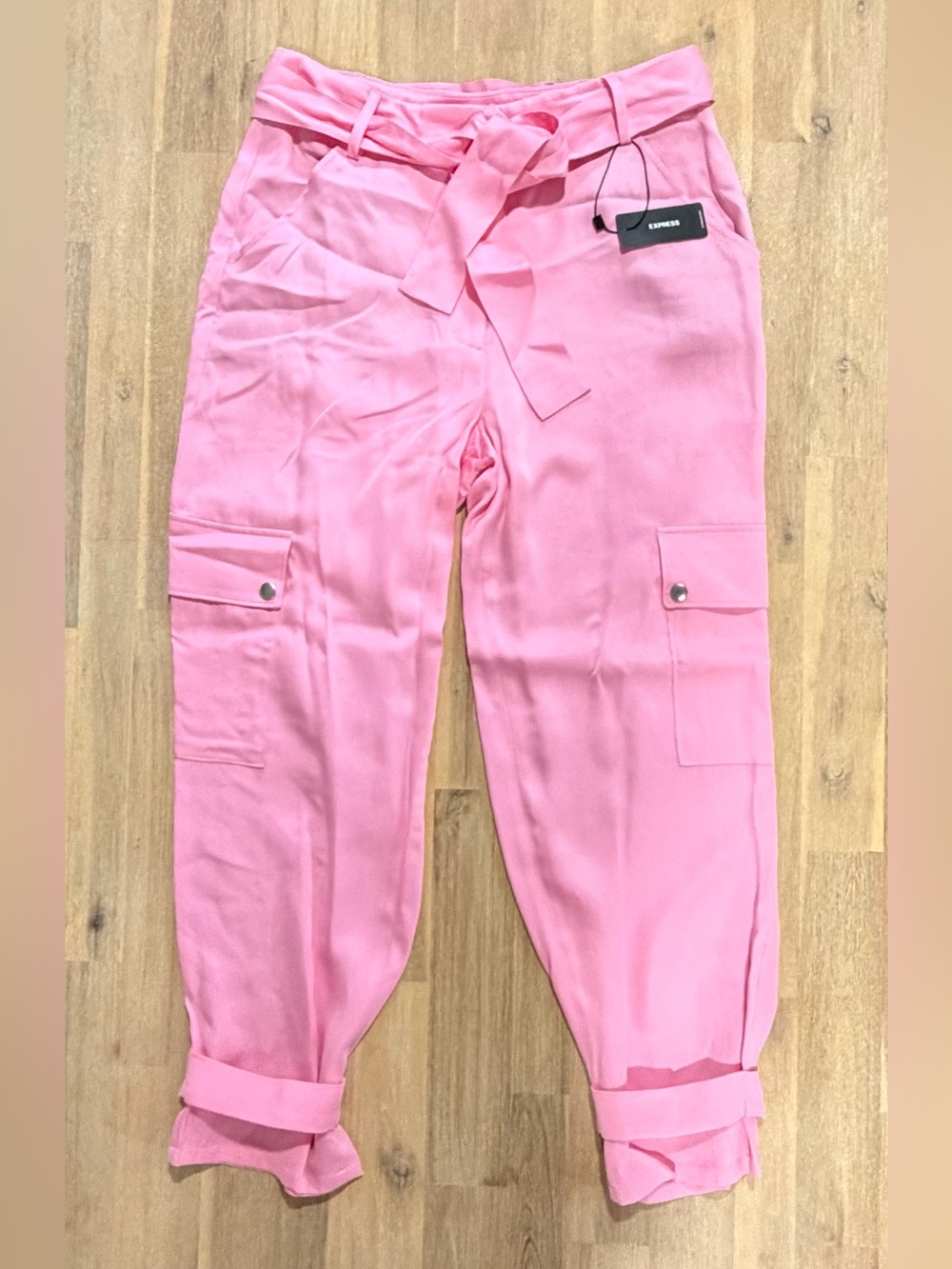 Express Pink Cargo Paperbag Tie-Waist Joggers